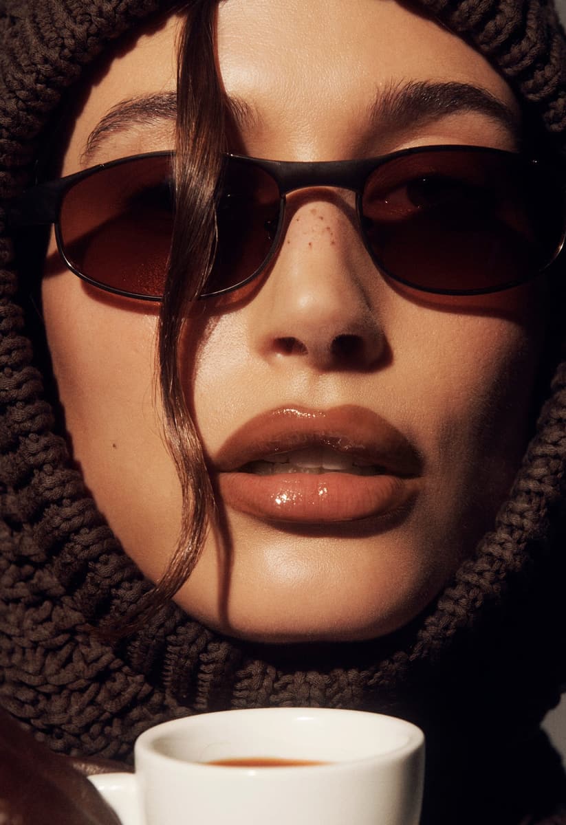 Hailey Bieber wearing peptide lip tint - espresso