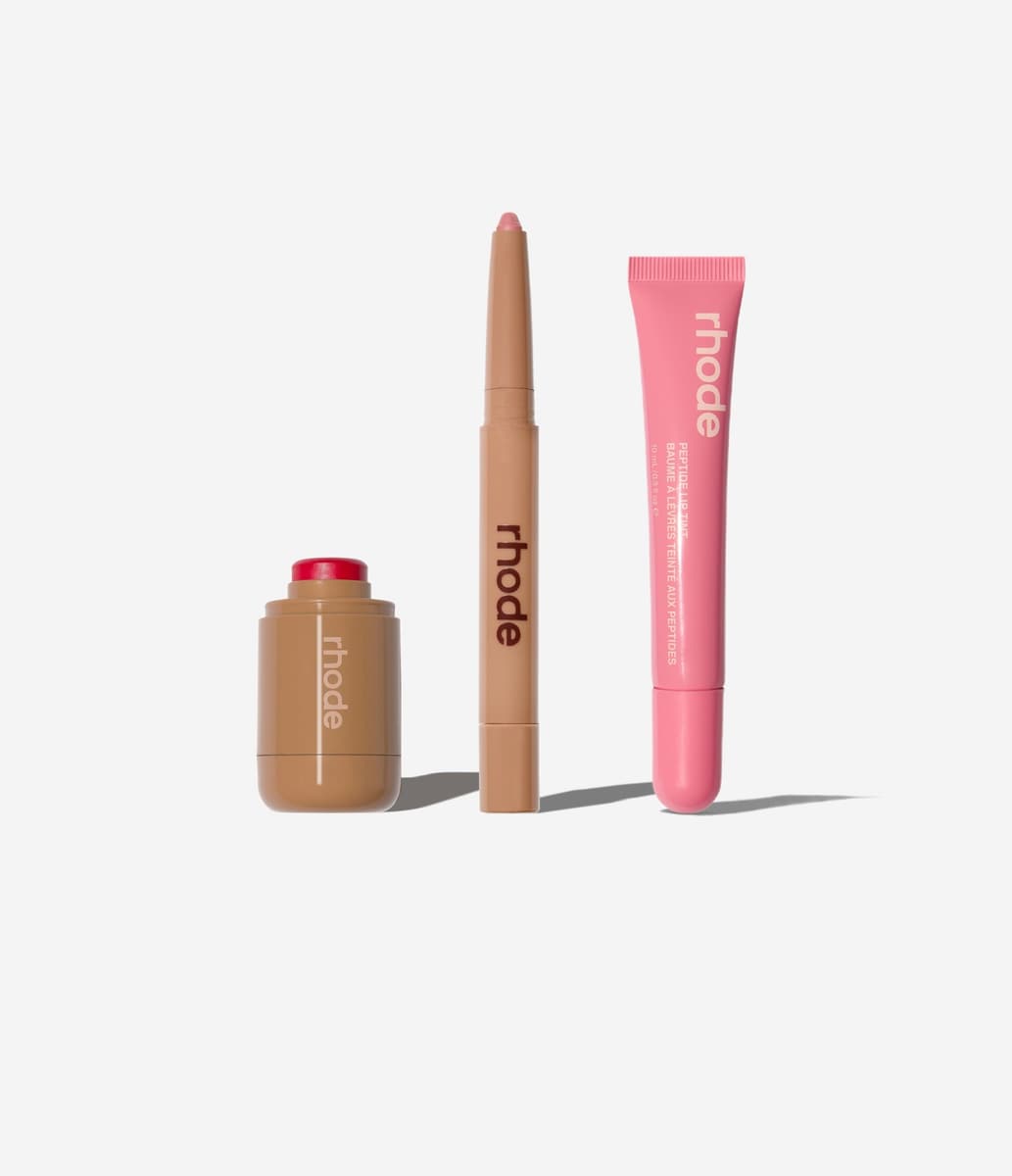 pocket blush candy apple, peptide lip shape press, peptide lip tint sweet pea