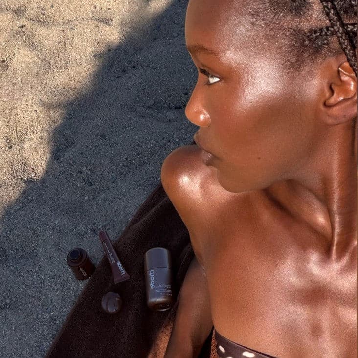 fatouma with highlight milk 04, peptide lip tint, pocket bronze