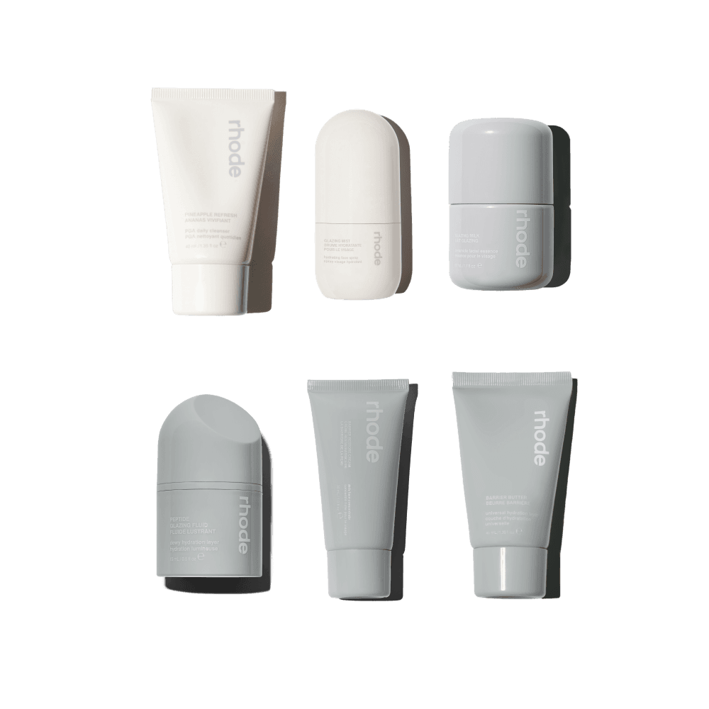 little pineapple refresh, little glazing mist, little glazing milk, little peptide glazing fluid, little barrier restore cream, little barrier butter